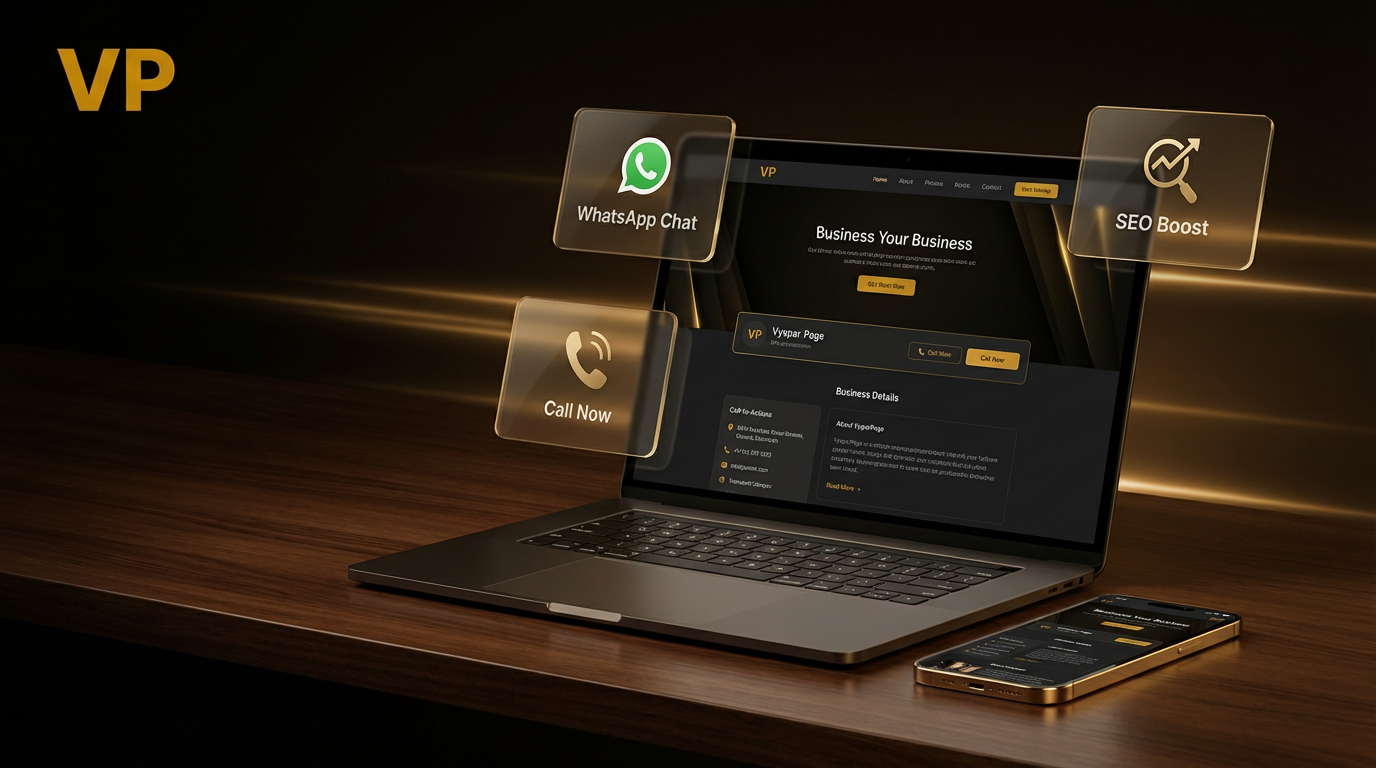 Premium VyaparPage landing preview showing luxury gold business-page visuals